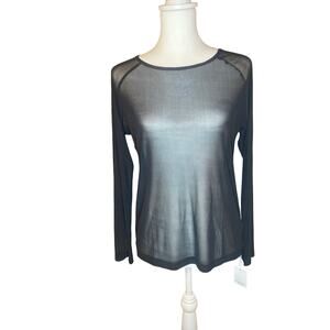 Sheer Black Meah Layering Top Long Sleeve Blouse Size XL - Mangopop